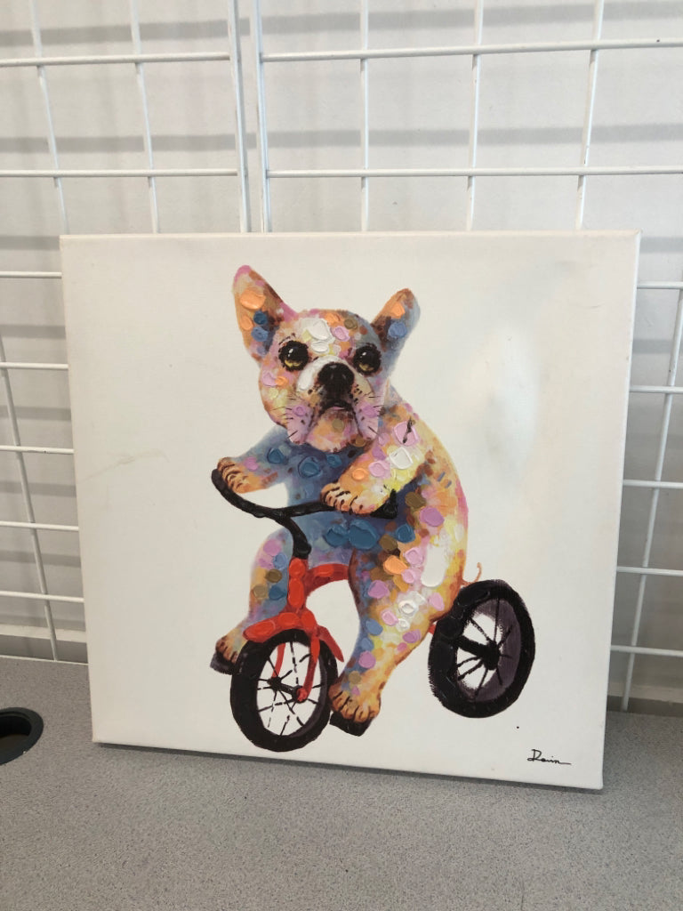 FRENCHIE ON BIKE DOT PAINTING CANVAS.