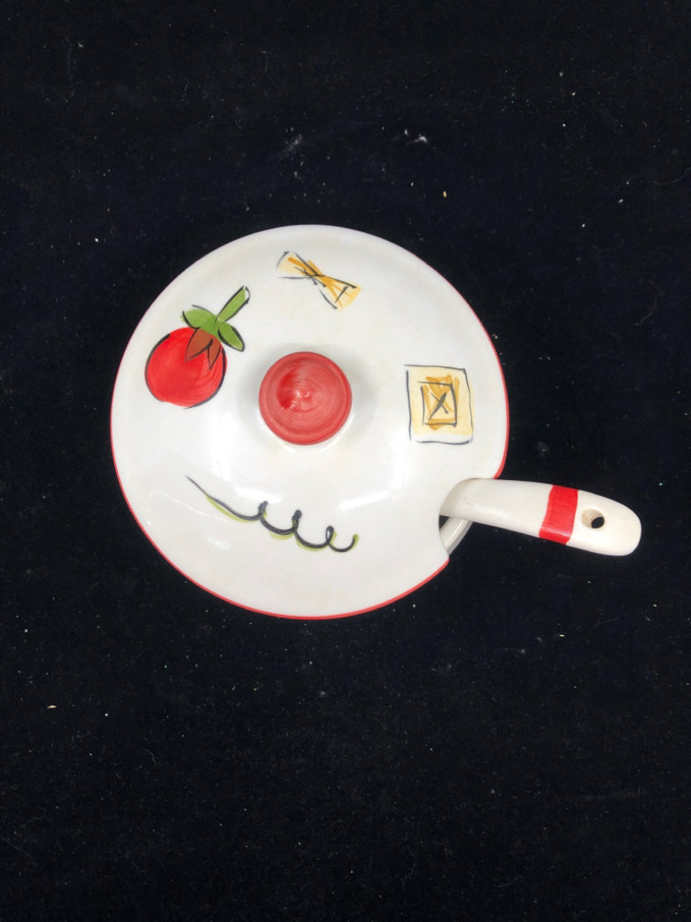 SMALL TOMATO SOUP SERVER W LID AND SPOON.