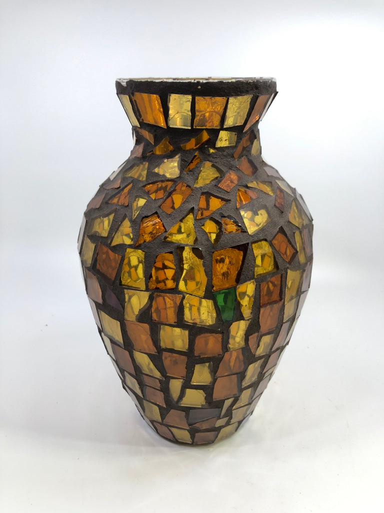 ORANGE MOSAIC GLASS VASE.