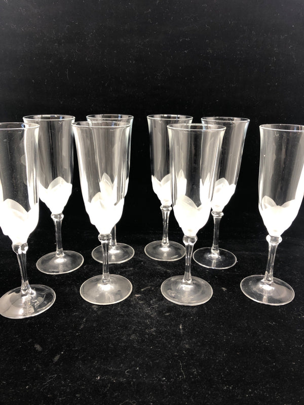 8 CLEAR & FROSTED TULIP CHAMPAGNE GLASSES-J G DURAND