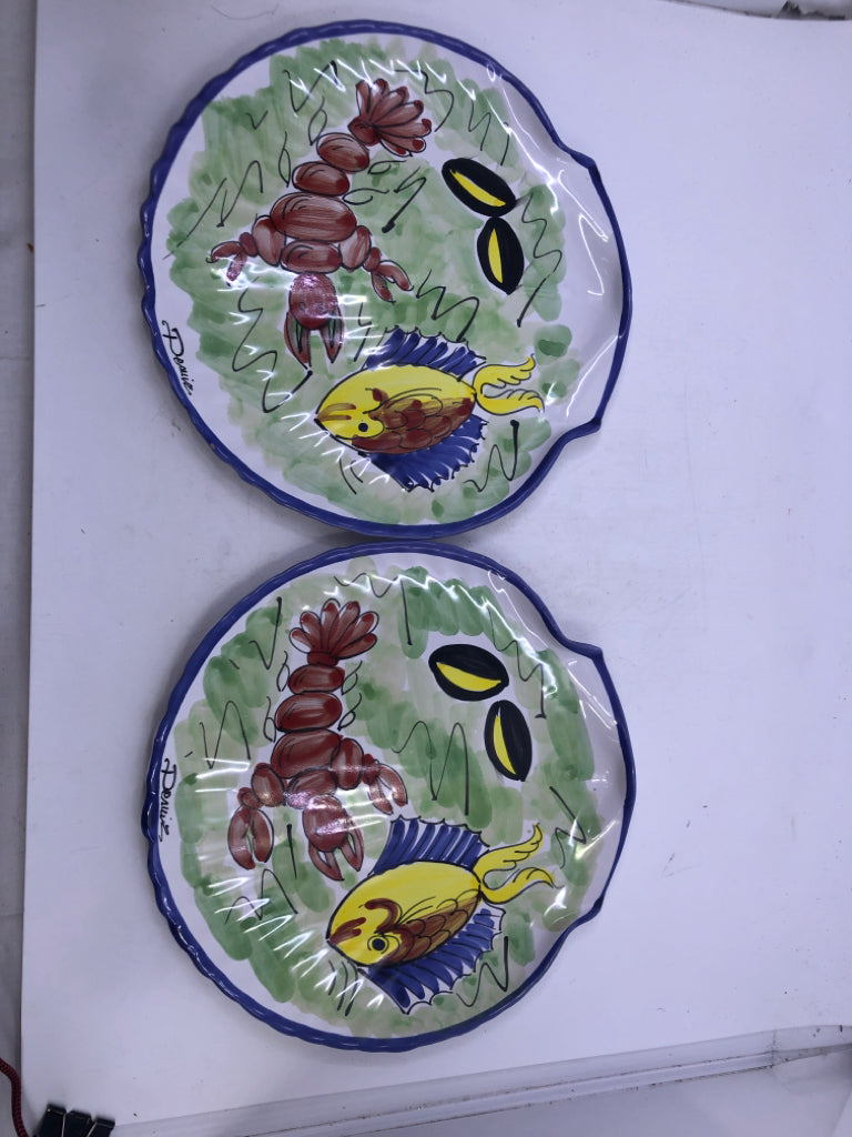 2 SHELL SHAPED FISH AND LOBSTER PLATES.