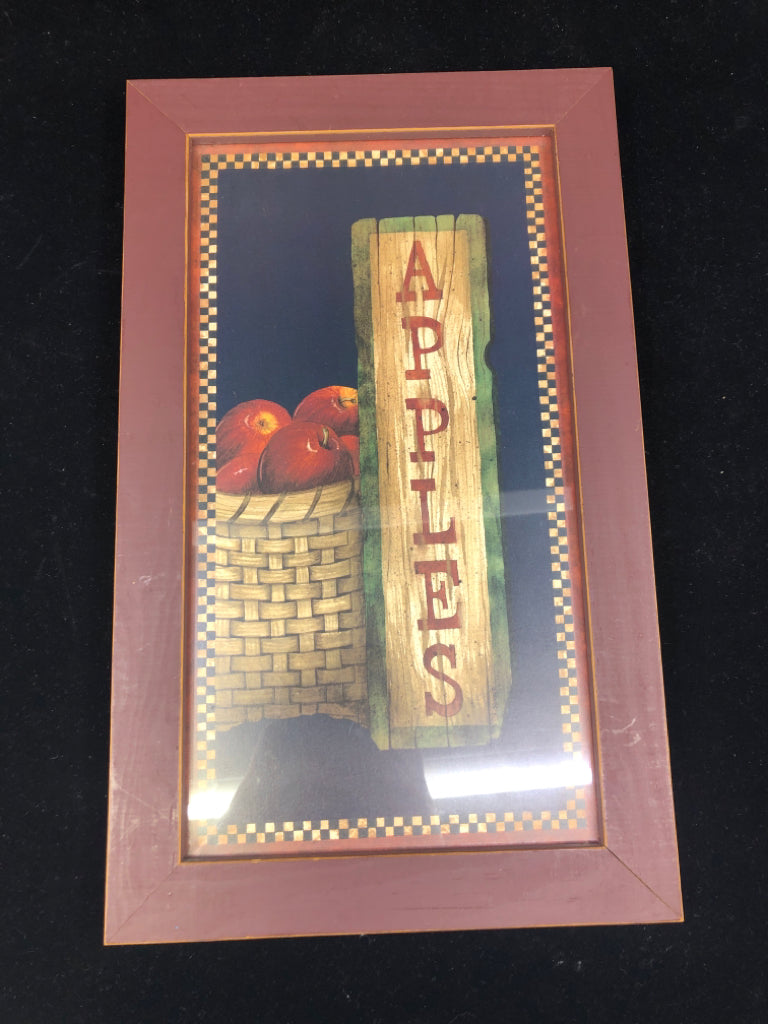 MAROON APPLES IN BASKET FRAMED PRINT.