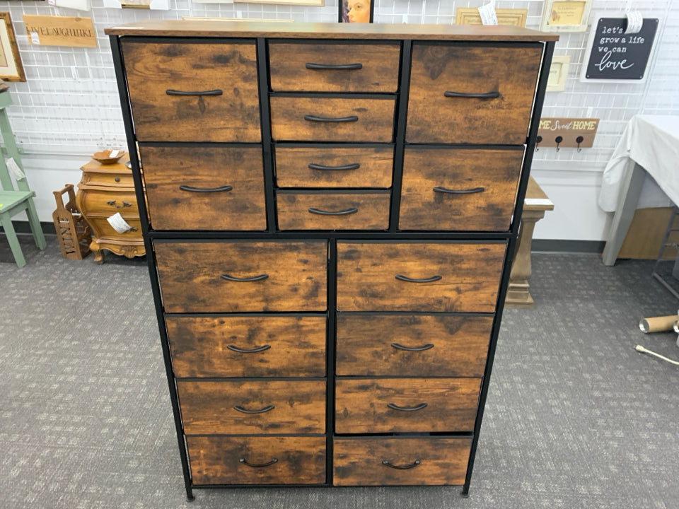 16 DRAWER DRESSER W/ FAUX WOOD /FABRIC DRAWERS.