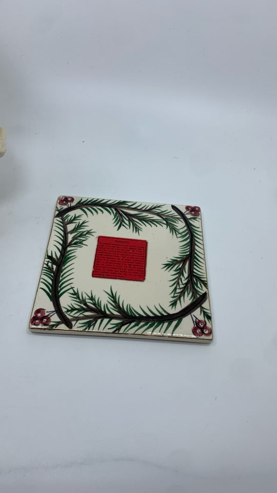 2PC TALL CERAMIC CHURCH CANDLE COVER W/TRIVET.