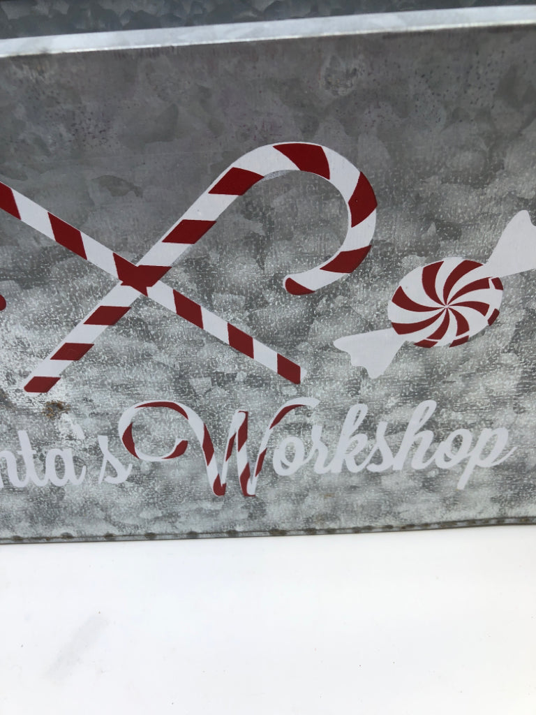 SANTAS WORKSHOP GALVANIZED METAL BUCKET.