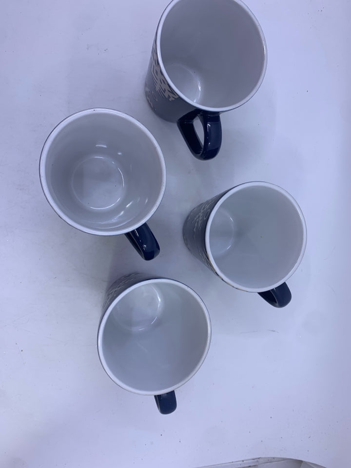 4 BLUE PFALTZGRAFF SNOW FLURRY MUGS.