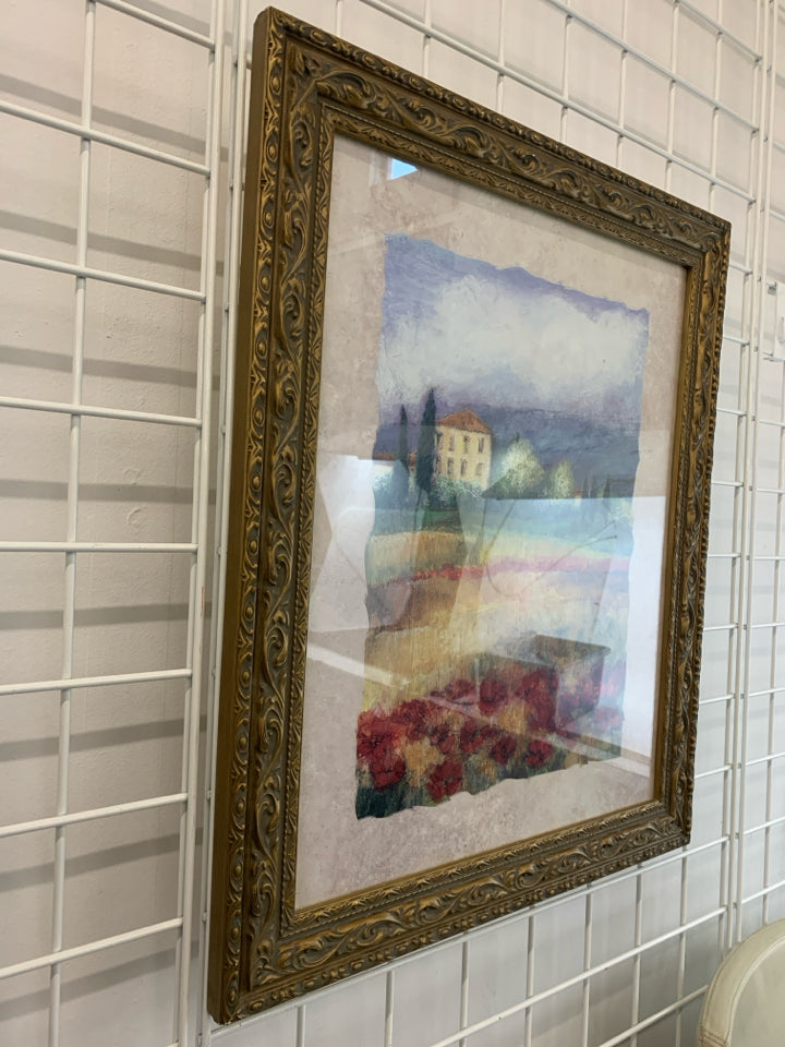 STONE HOUSE IN FIELD WALL HANGING.