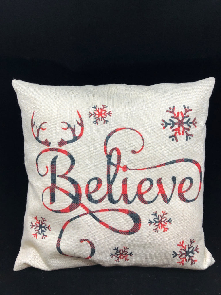 BUFFALO PLAID "BELIEVE" PILLOW.