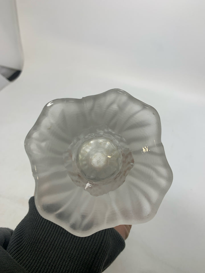HEAVY CRYSTAL FOOTED VASE W/ FROSTED ROSE BOTTOM.