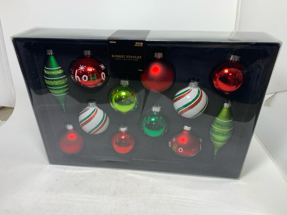 NIB ROBERT STANLEY ASSORTED GLASS ORNAMENTS.