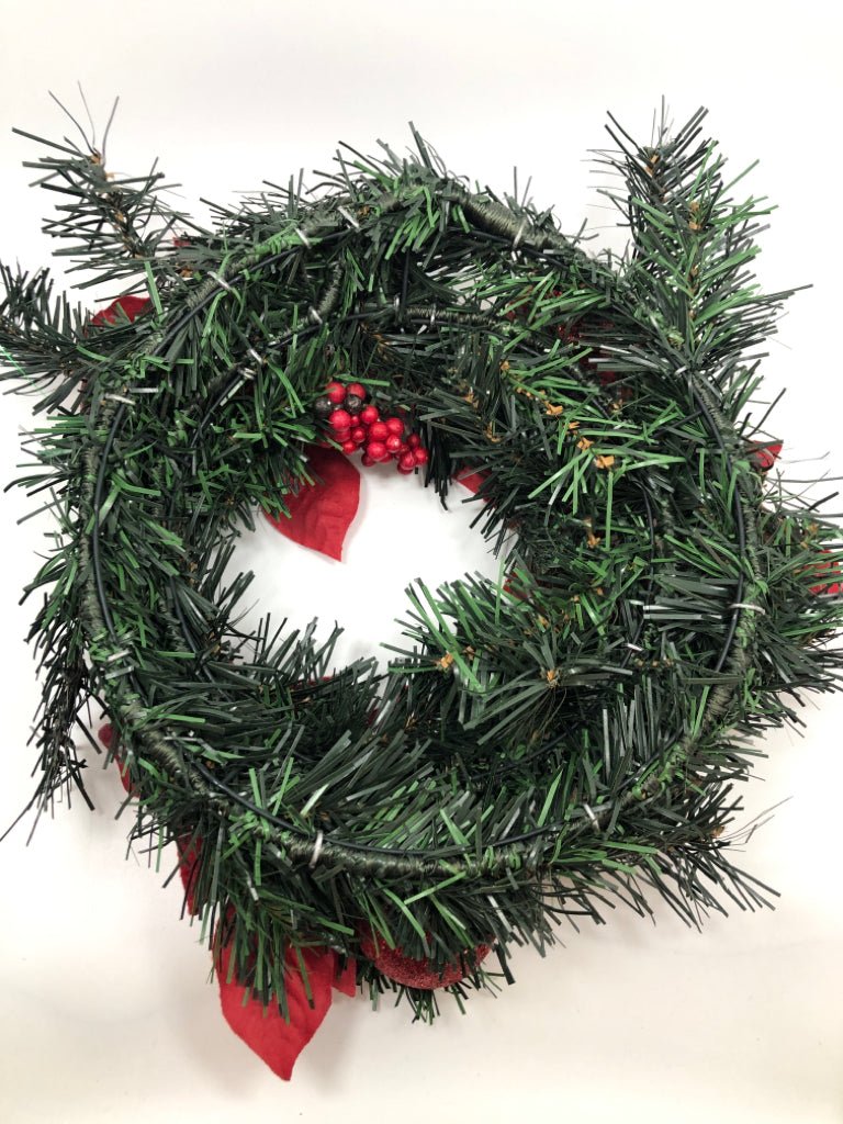 RED POINSETTIA GLITTER ORNAMENT WREATH.