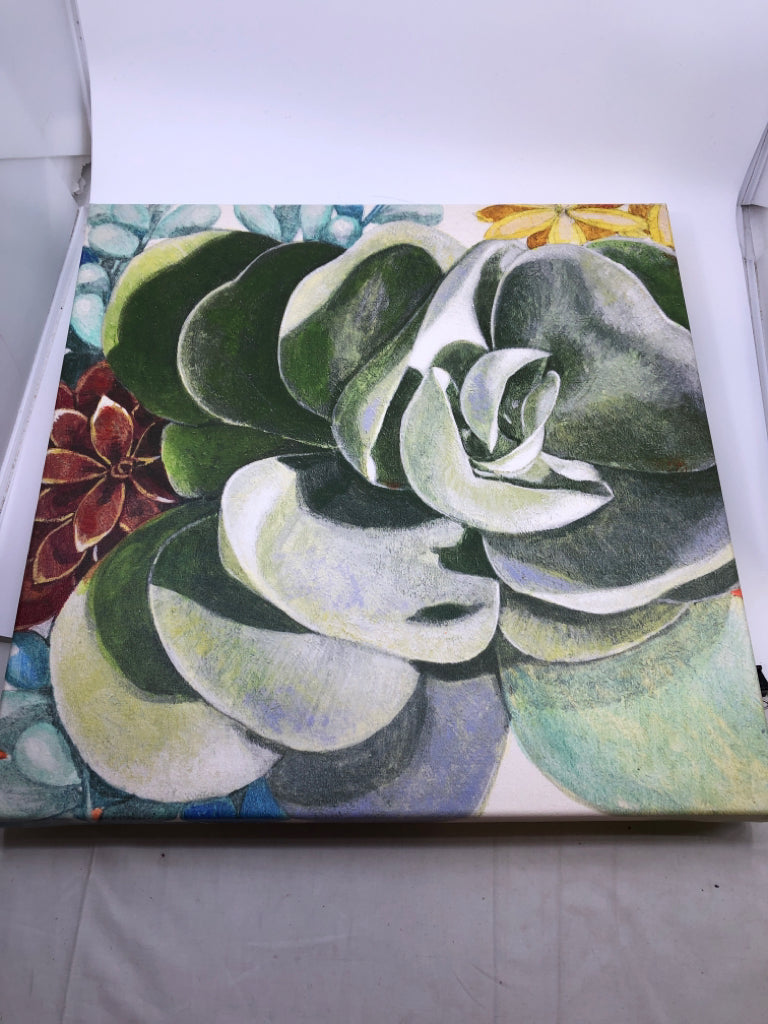 GREEN SUCCULENT CANVAS WALL HANGING.