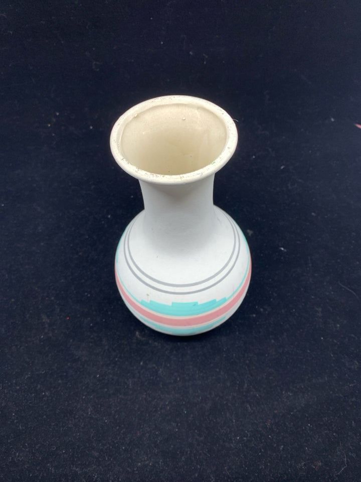 TEAL AZTEC POTTERY VASE.