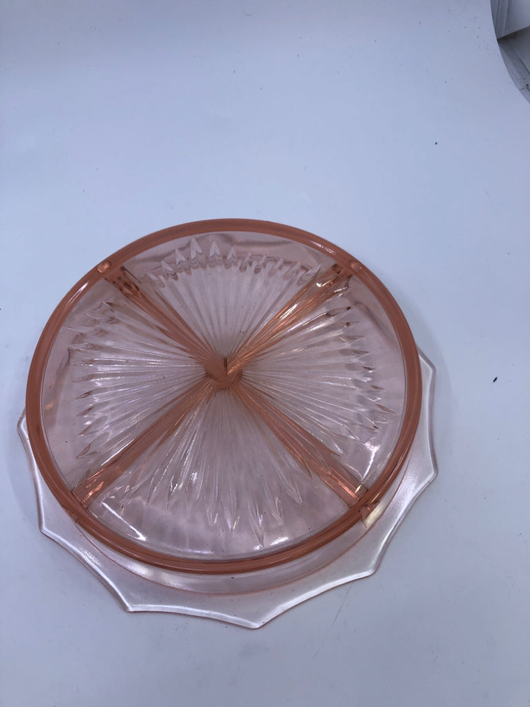 VTG DIVIDED PINK DEPRESSION GLASS SERVER.