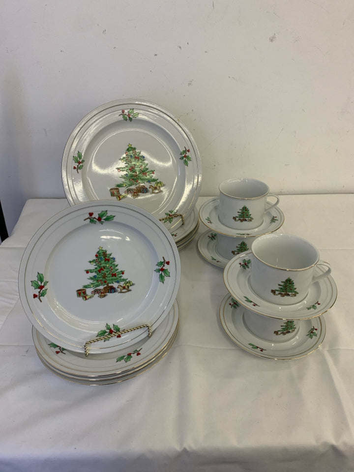 16 PC HOLIDAY HOSTESS SERV FOR 4- 4 DINNER PLATES, 4 CUPS, 4 SAUCERS 4 LUNCH PLA