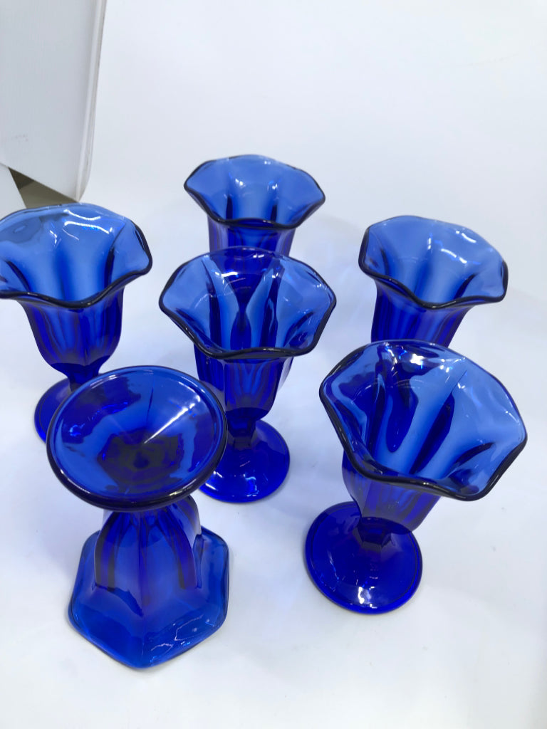 6 COBALT BLUE TALL GLASS SUNDAE CUPS.