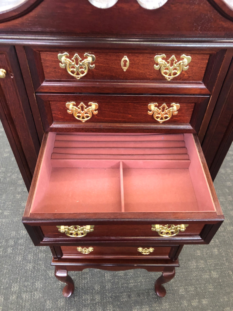 DARK WOOD JEWELRY ARMOIRE.