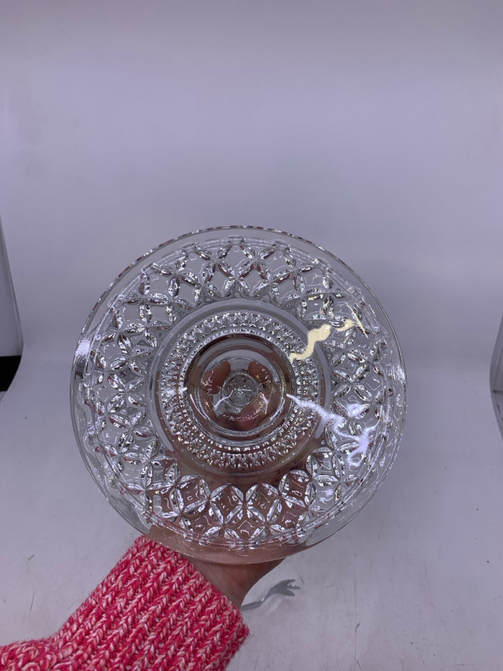 CUT GLASS ICE BUCKET W/ LID METAL HANDLE+TONGS.