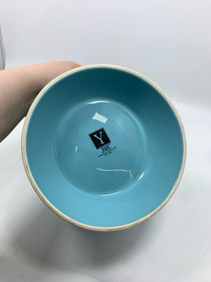 YUMMY TEAL CERAMIC CAT FOOD BOWL.