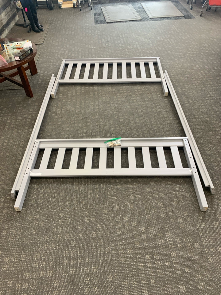 GREY WOOD FULL BED FRAME WITH GREY SIDE RAILS.