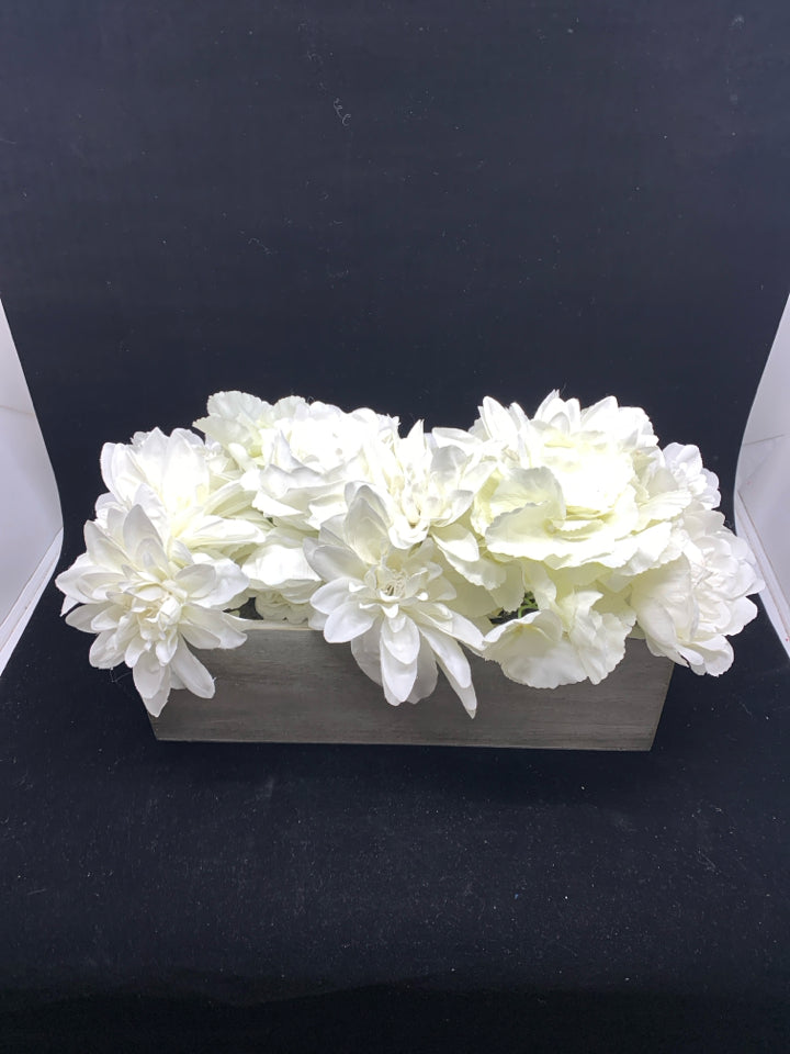 LIGHT GREY RECTANGLE BOX W WHITE FLORAL.