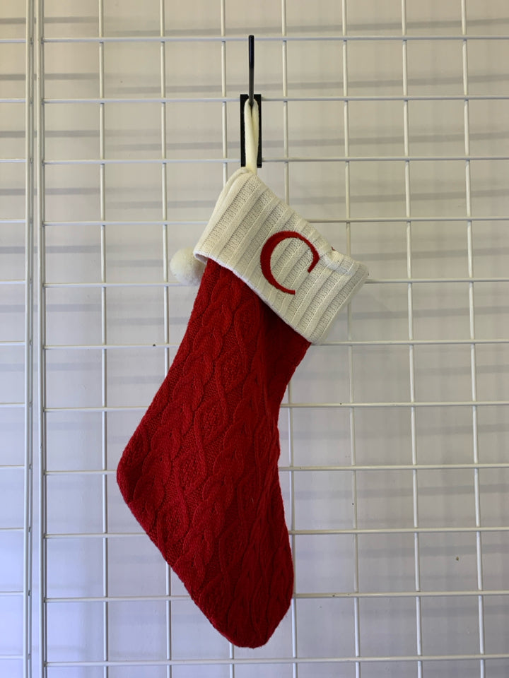 "C" KNIT STOCKING RED/WHITE.