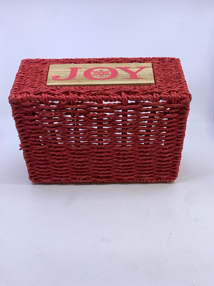 RED "JOY" WOVEN BASKET.