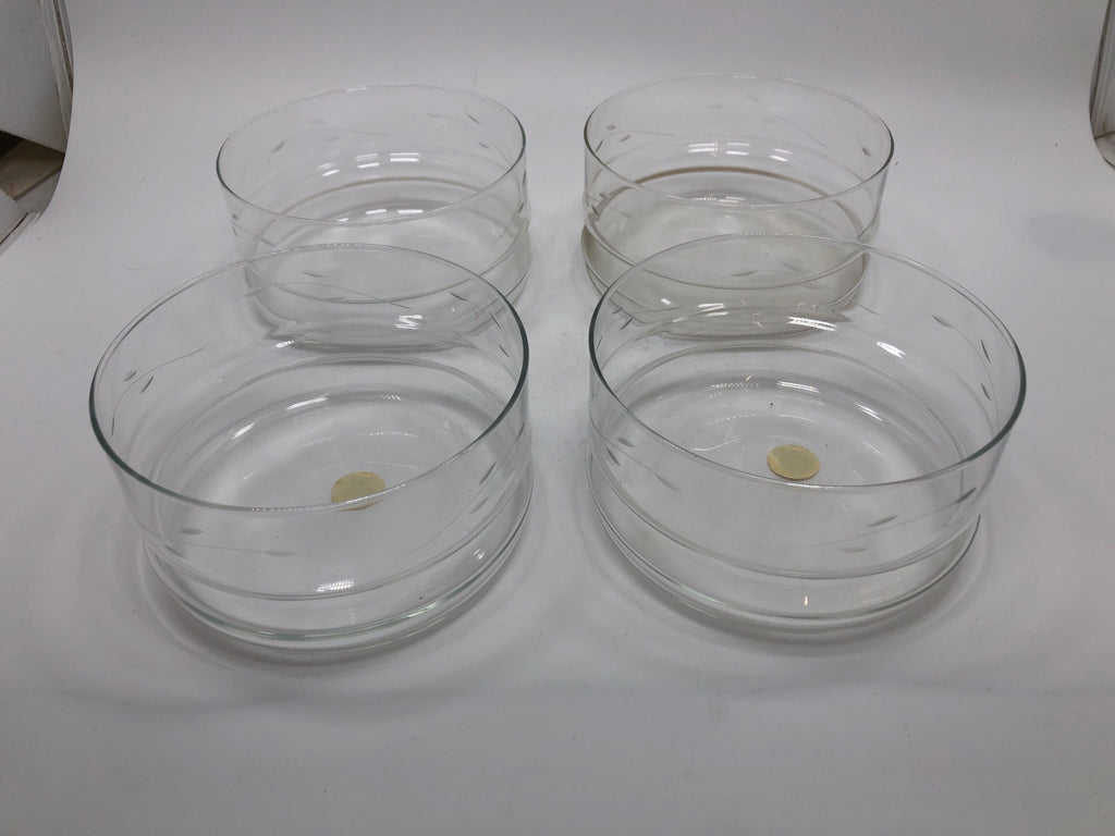 4PC ETCHED CRYSTAL GLASS BOWLS.