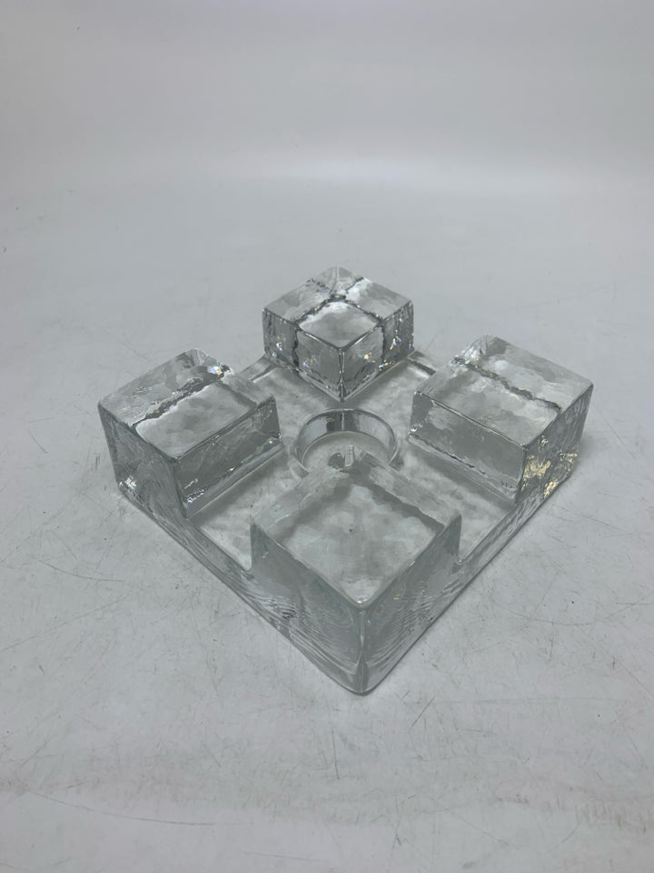 HEAVY THICK GLASS SINGLE TEA LIGHT HOLDER.