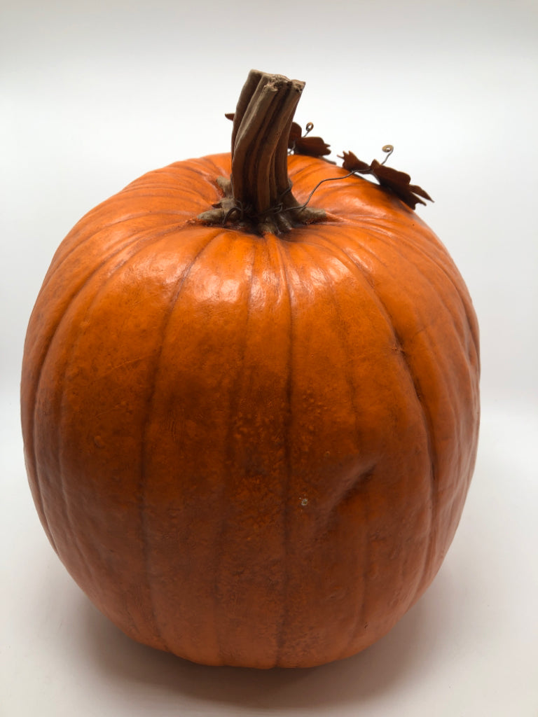 "WELCOME FRIENDS" ORANGE CARVED FAUX PUMPKIN.