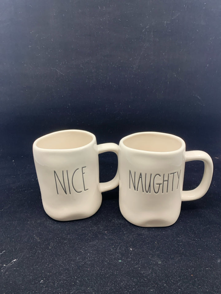 2 RAE DUNN NAUGHTY AND NICE MUGS.