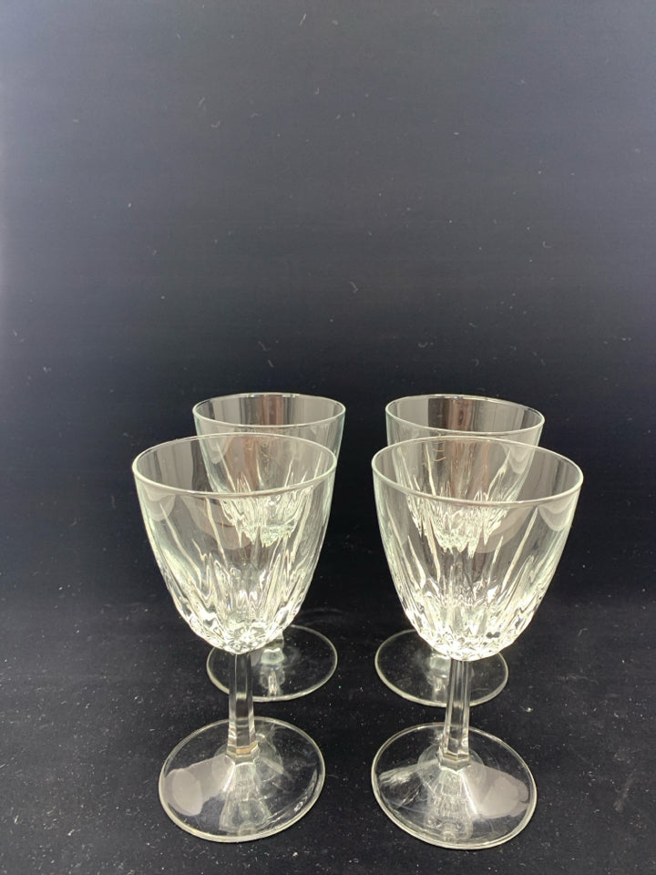 4 CUT GLASS WINE GLASSES.