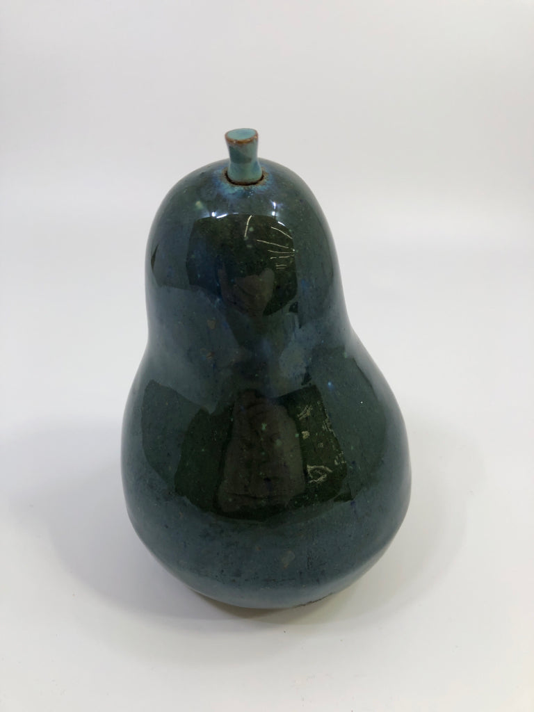 GREEN GLAZED TERRA COTTA PEAR DECOR.