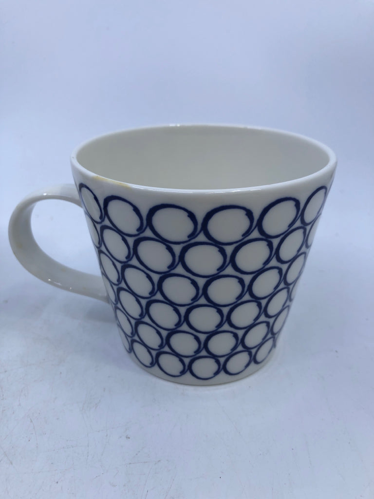 4 BLUE WHITE CIRCLES/STRIPES MUGS ROYAL DOULTON PACIFIC.