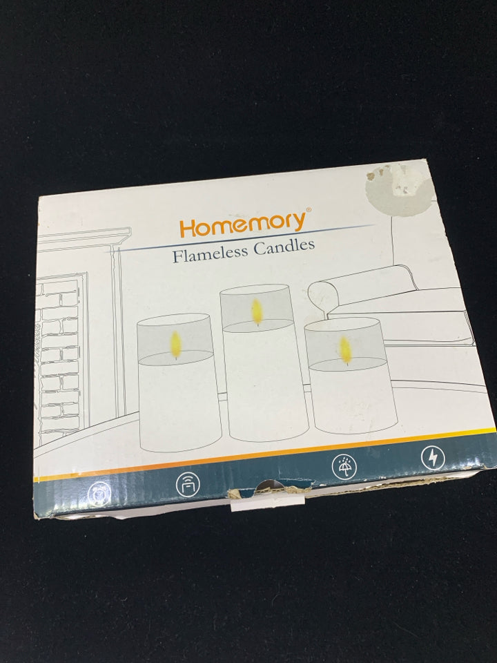 3PK NIB FLAMELESS CANDLES IN BOX.