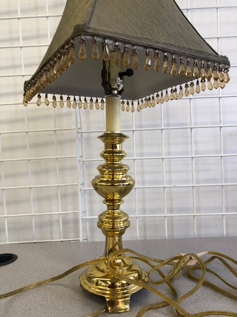 BEADED LAMP WITH GOLD BASE.