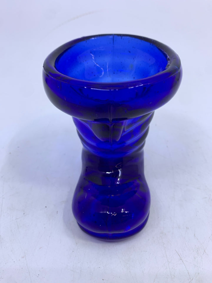 COBALT BLUE GLASS BOOT VASE.