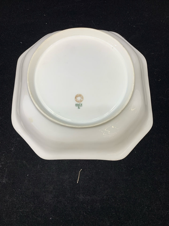 VTG BROWN/BLUE LEAF PATTERN SQUARE BOWL.