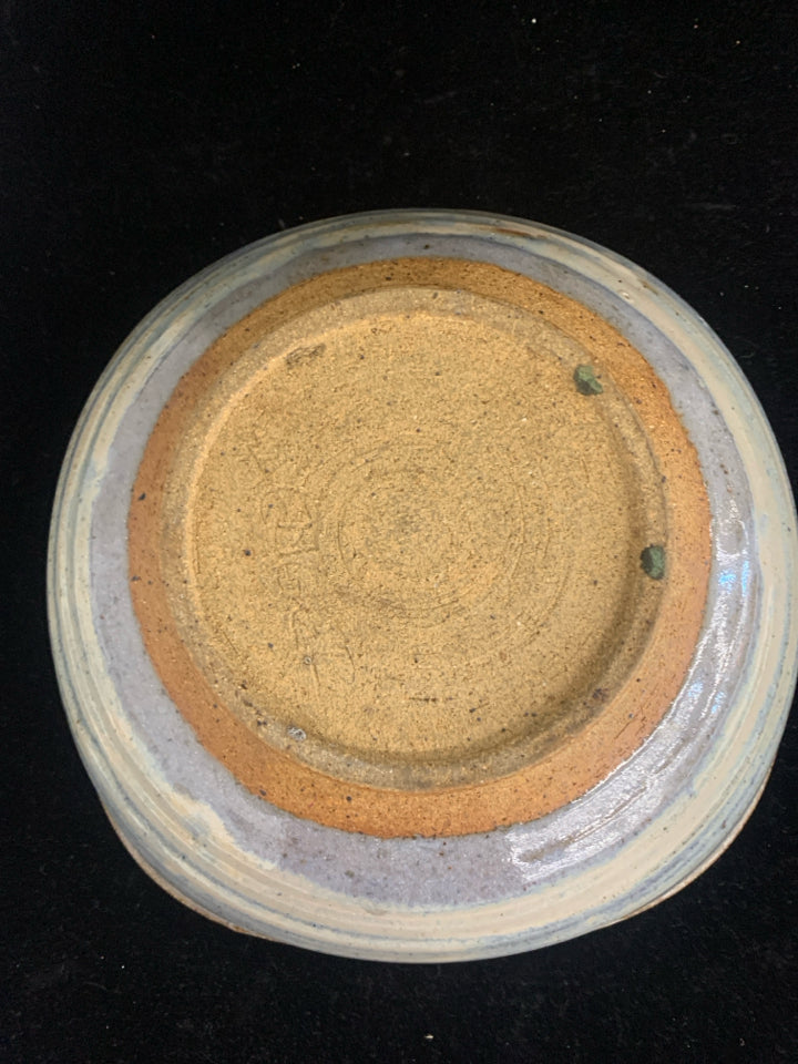 BROWN AND BLUE POTTERY SQUARE BOWL.