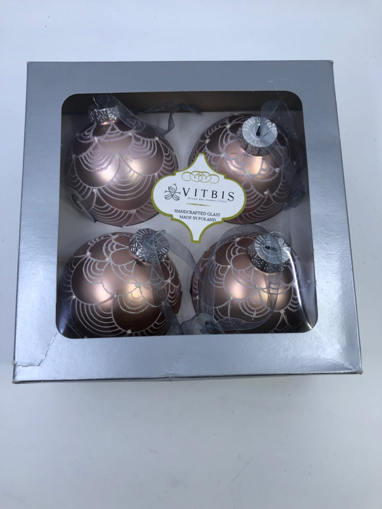 4 NIB ROSE GOLD AND WHITE ORNAMENTS