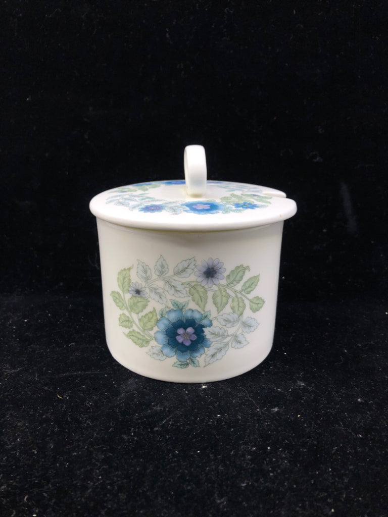 WHITE SUGAR JAR W BLUE FLOWER DESIGN WEDGWOOD-CLEMENTINE.