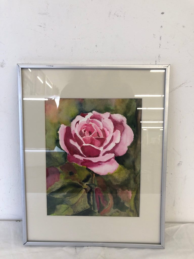 FRAMED PINK ROSE- SIGNED.