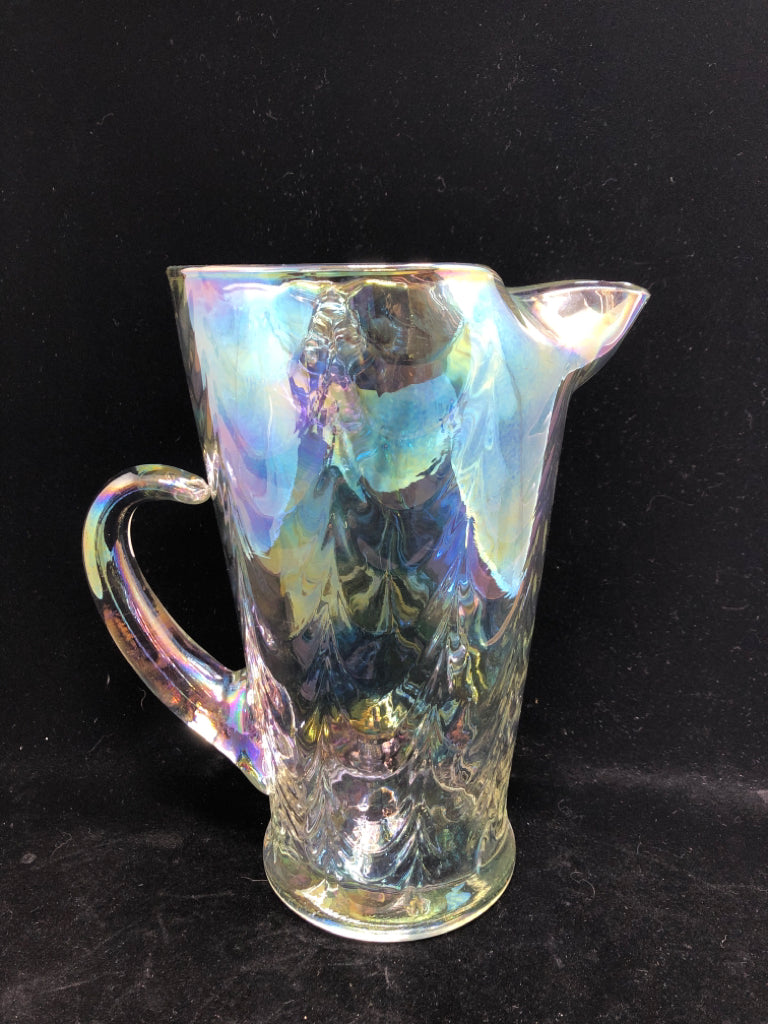 IRIDESCENT GLASS PITCHER W/ICE LIP.
