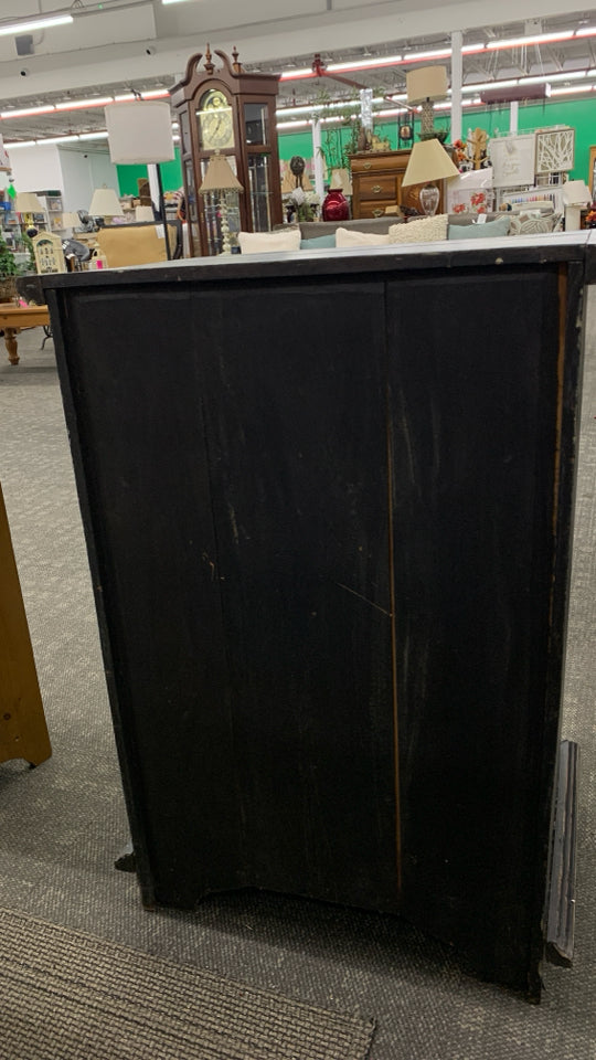 BLACK DISTRESSED CABINET W8 DRAWERS.