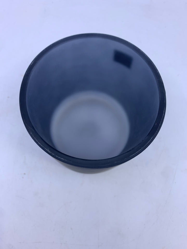 BLACK FROSTED HEAVY GLASS JAR W/ WOOD TOP HAVEN.