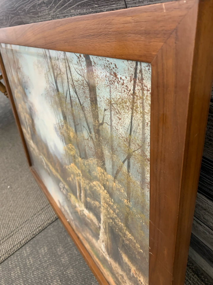 WOODLAND LANDSCAPE PRINT IN WOOD FRAME.