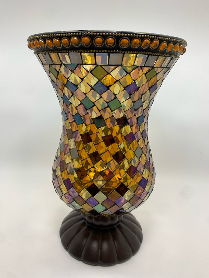 MOSAIC DESIGN HURRICANE CANDLE HOLDER.