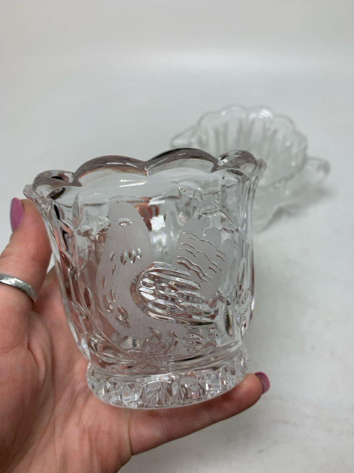 CRYSTAL ETCHED BIRD SUG/CREAMER SET.