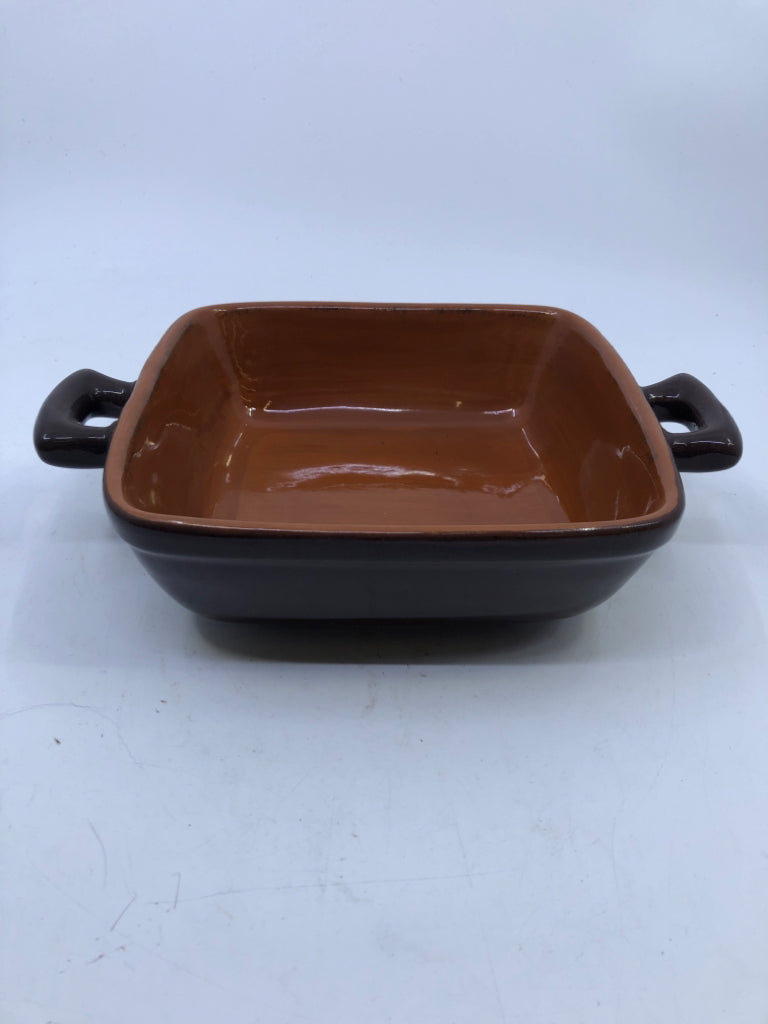 DARK BROWN SQUARE BAKING DISH W/ LIGHT BROWN INSIDE PIER-ONE.