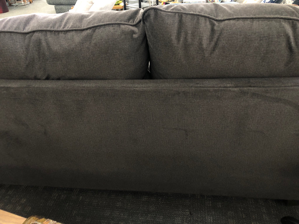 SOFT GRAY SOFA W/OTTOMAN & 3 PILLOWS.